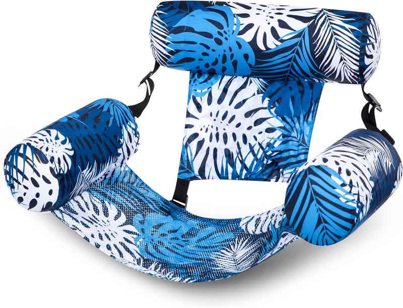 Inflatable Pool Float Chair with Headrest & Armrests - Mesh Lounge Hammock for Pool, Lake & Beach