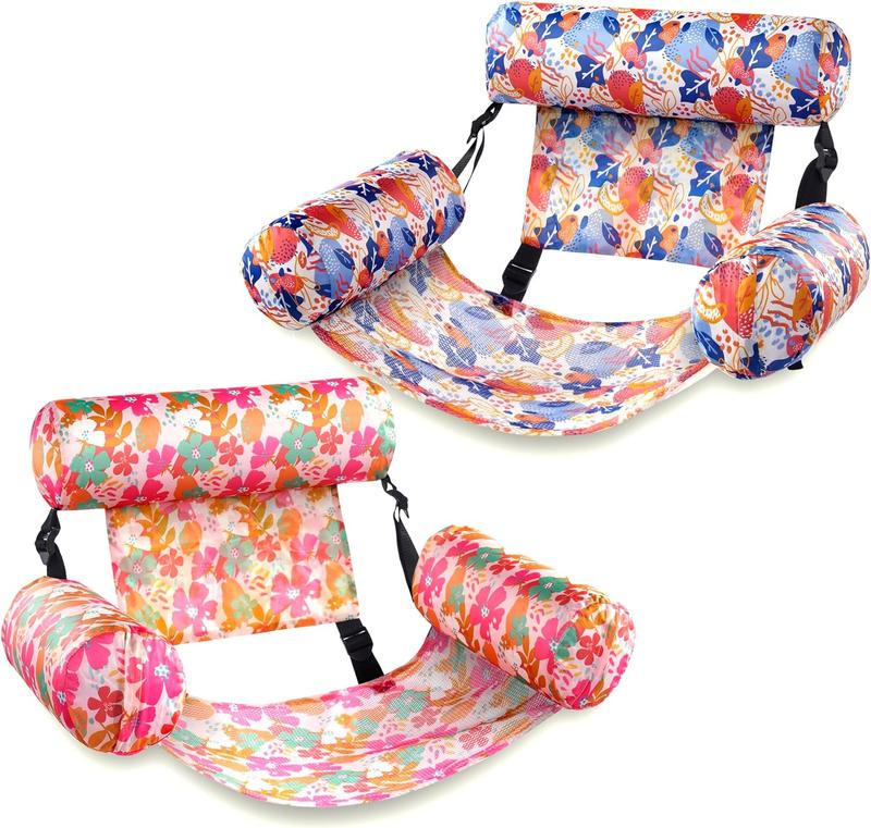 Inflatable Pool Float Chair with Headrest & Armrests - Mesh Lounge Hammock for Pool, Lake & Beach