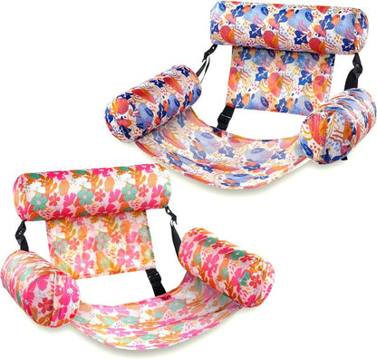 Inflatable Pool Float Chair with Headrest & Armrests - Mesh Lounge Hammock for Pool, Lake & Beach