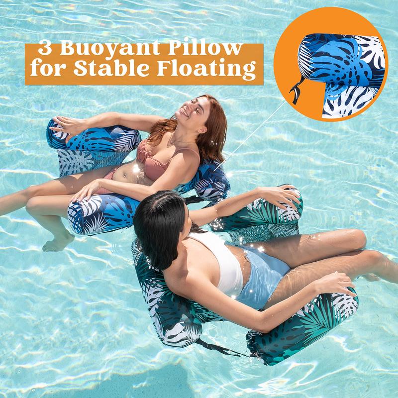 Inflatable Pool Float Chair with Headrest & Armrests - Mesh Lounge Hammock for Pool, Lake & Beach