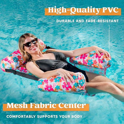 Inflatable Pool Float Chair with Headrest & Armrests - Mesh Lounge Hammock for Pool, Lake & Beach