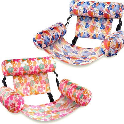 Inflatable Pool Float Chair with Headrest & Armrests - Mesh Lounge Hammock for Pool, Lake & Beach